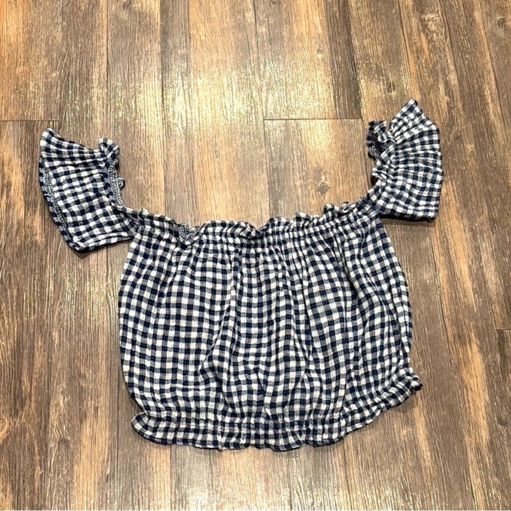 American Eagle Gingham Off Shoulder Crop Top Women’s Medium Cottagecore